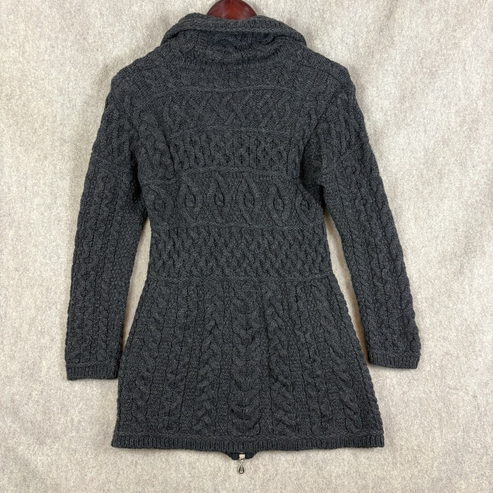 Aran Crafts Ireland Cardigan Women S 100% Merino Wool Cable Knit Long Full Zip - Picture 5 of 11